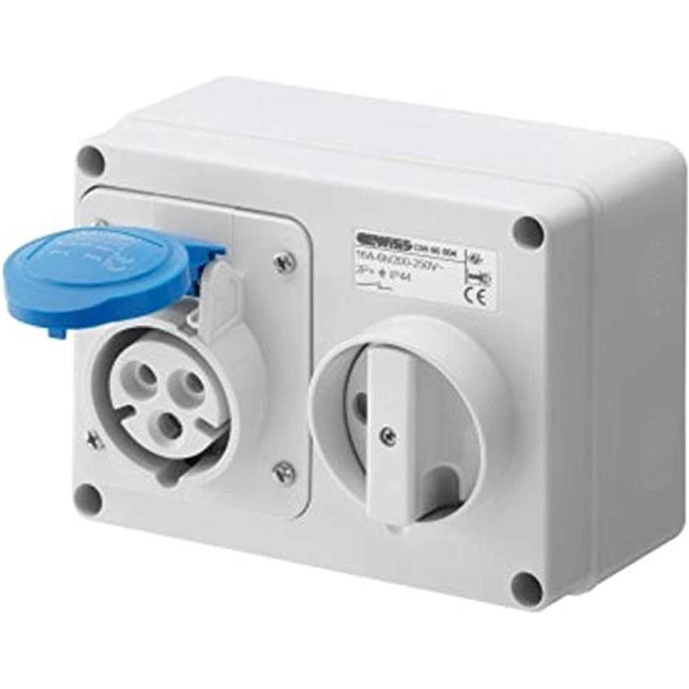 Gewiss GW66015 Horizontal Interlocked Socket Outlet, IP44, 6 Reference, 2P+E Pole, 200V-250V, 32 A, 50 Hz/60 Hz, Blue - Deluxe Electricals