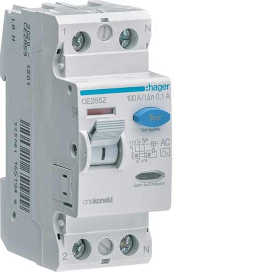Hager Earth Leakage Circuit Breaker - 100A 2Pole 100MA (ELCB/RCCB) CE285Z - Deluxe Electricals