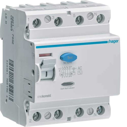 Hager Earth Leakage Circuit Breaker - 100A 4Pole 300MA (ELCB/RCCB) CF485Z - Deluxe Electricals