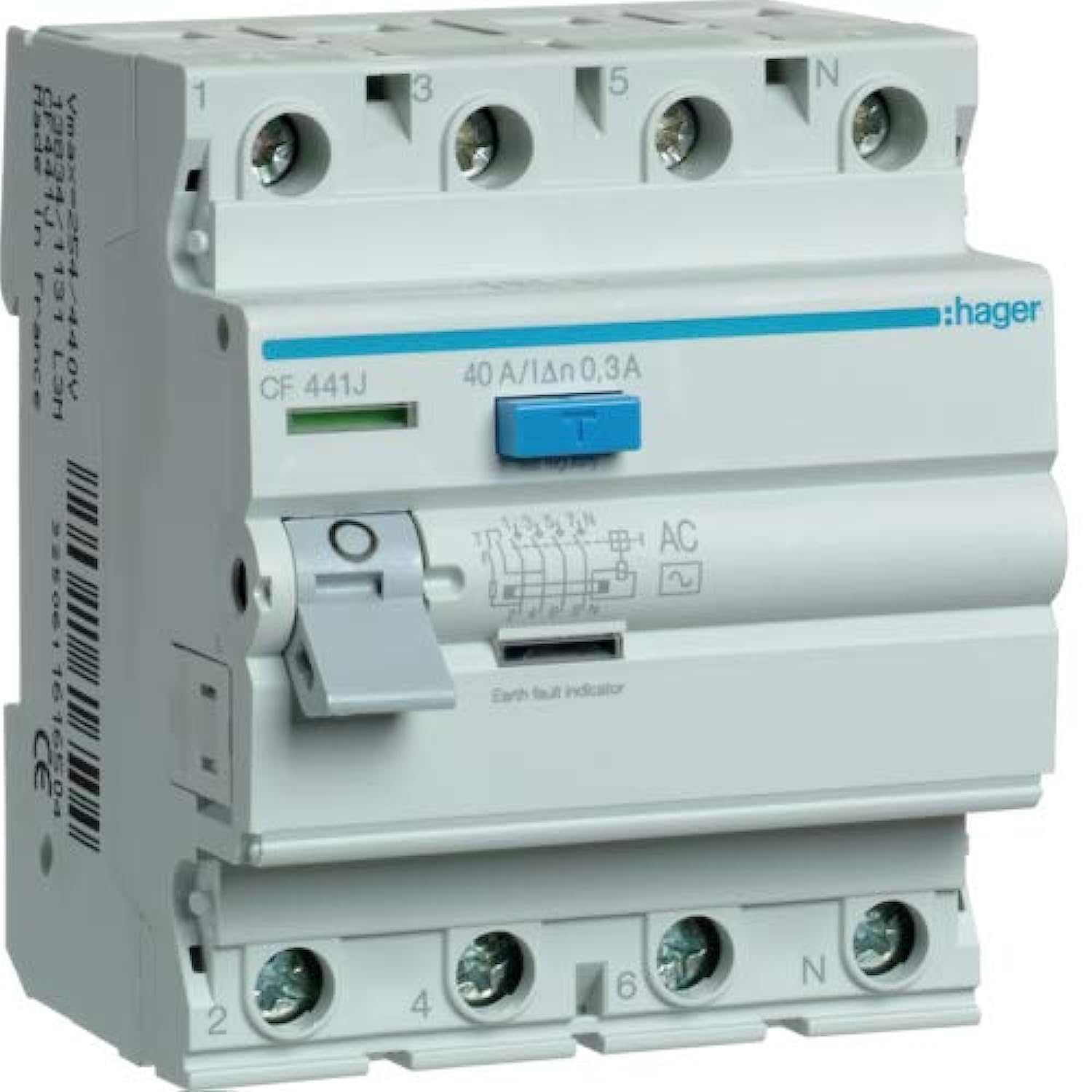 Hager Earth Leakage Circuit Breaker 40A 4P 300mA (ELCB/RCCB) CF441J - Deluxe Electricals