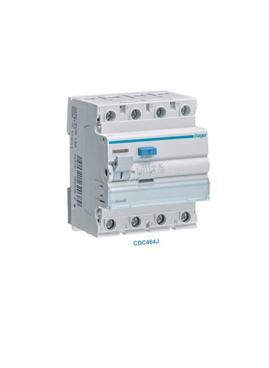 Hager Earth Leakage Circuit Breaker - 63A 4 Pole 30Ma (Elcb/Rccb) Cdc464J - Deluxe Electricals