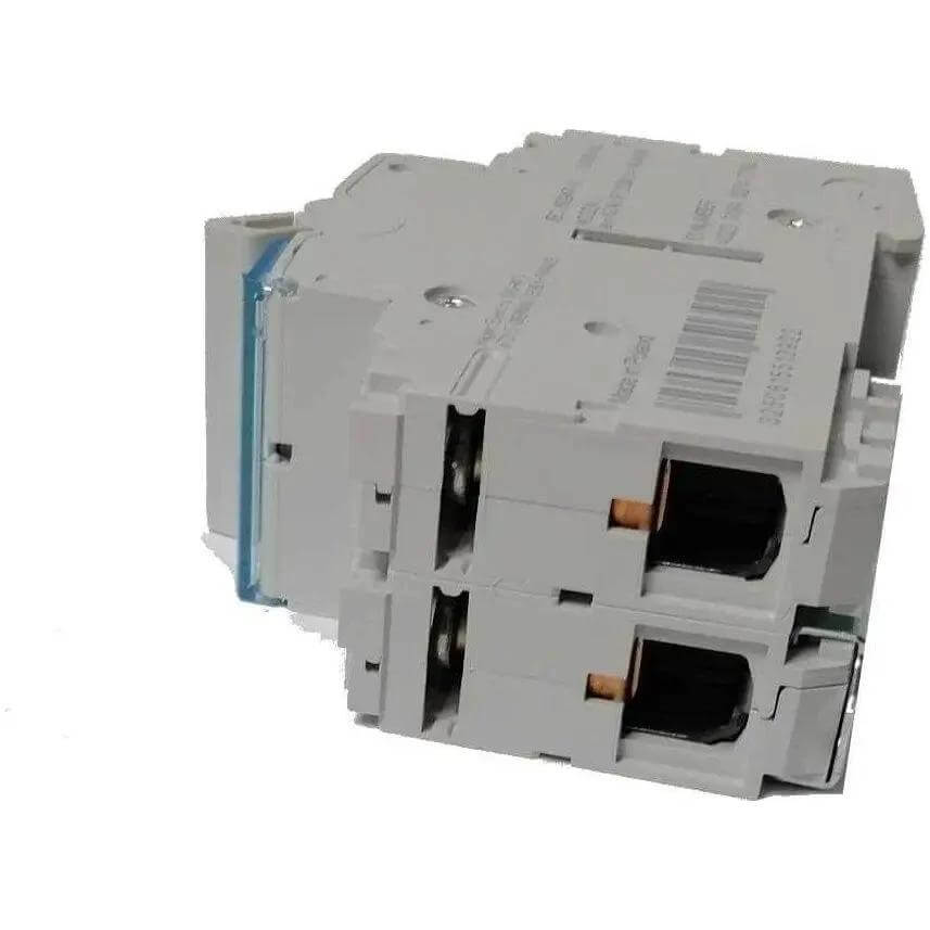 Hager SBN240 40A 2-pole isolator, gray modular switch with blue side panel. UAE