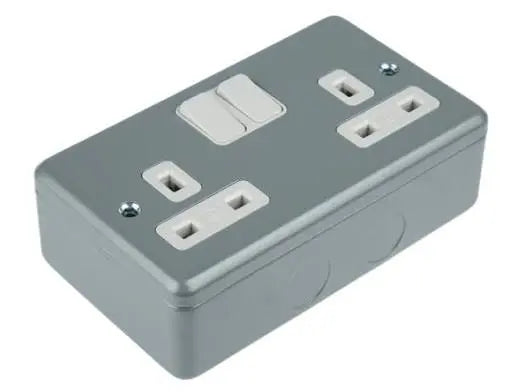 MK Electric Metalclad Plus Grey 2 Gang Plug Socket, 2 Poles, 13A, Type G - British, Indoor Use K2946ALM MK Electric