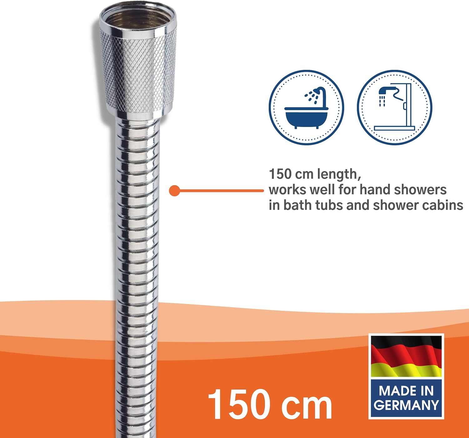 Kistenmacher Safety Hose, 1.5 m - flexible Stainless Steel shower hose with integrated sealings perfect matching for standard hand showers, Made in Germany - Deluxe Electricals
