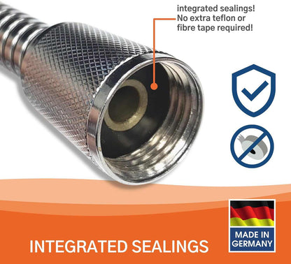Kistenmacher Safety Hose, 1.5 m - flexible Stainless Steel shower hose with integrated sealings perfect matching for standard hand showers, Made in Germany - Deluxe Electricals