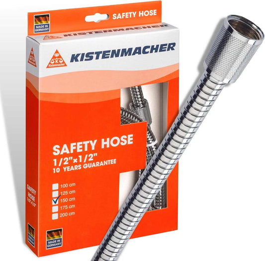 Kistenmacher Safety Hose, 1.5 m - flexible Stainless Steel shower hose with integrated sealings perfect matching for standard hand showers, Made in Germany - Deluxe Electricals