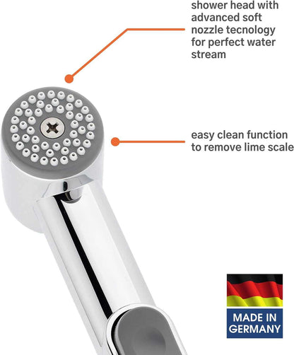 Kistenmacher Bidet sprayer handle CLASSIC chrome, set with replacement bidet handle and wall holder, Made in Germany - Deluxe Electricals