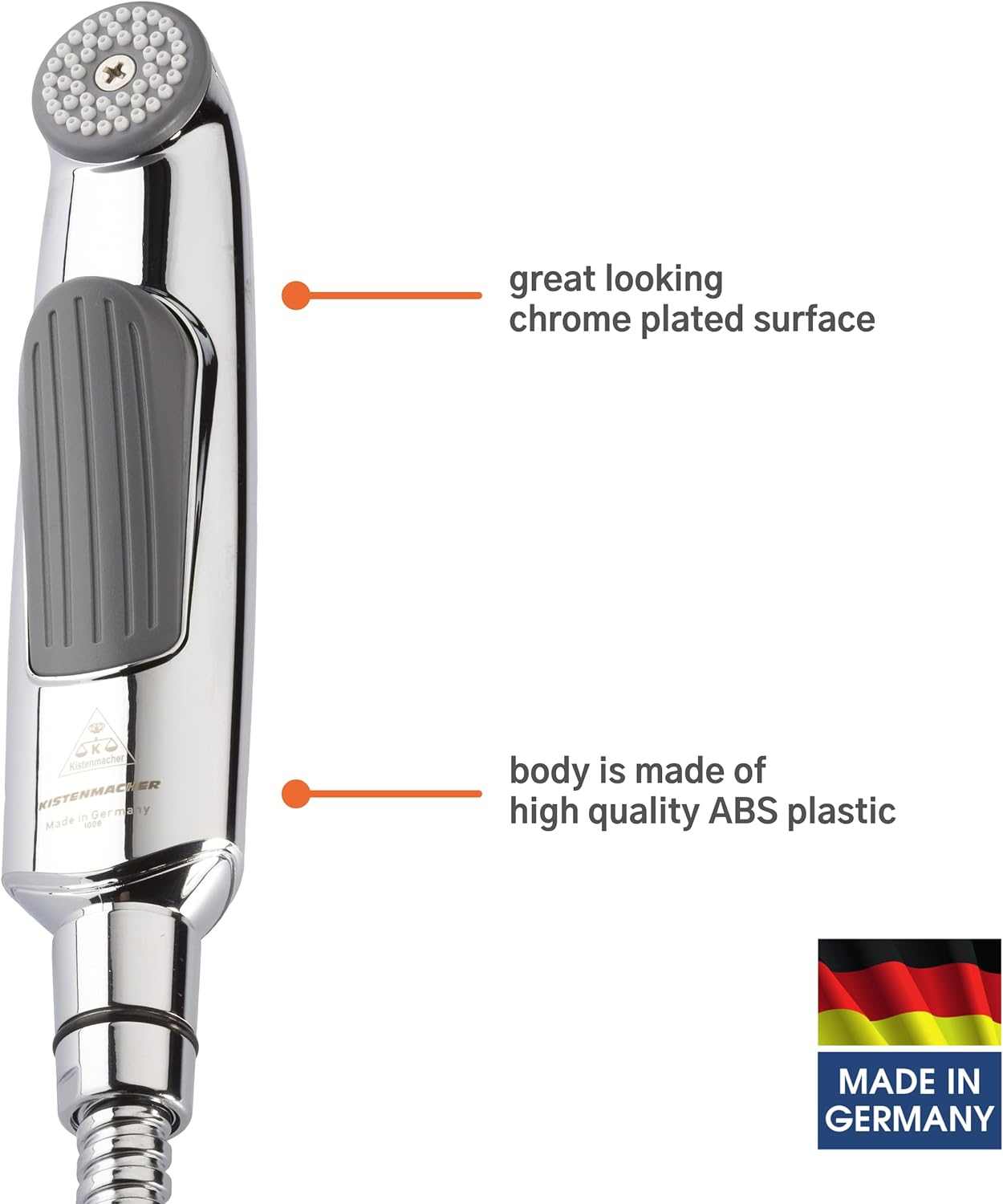 Kistenmacher Deluxe Chrome, Complete Set with bidet handle and 100 cm flexible metal hose, Made in Germany - Deluxe Electricals