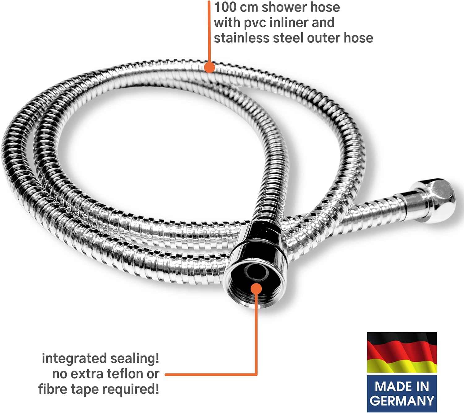 Kistenmacher Deluxe Chrome, Complete Set with bidet handle and 100 cm flexible metal hose, Made in Germany - Deluxe Electricals