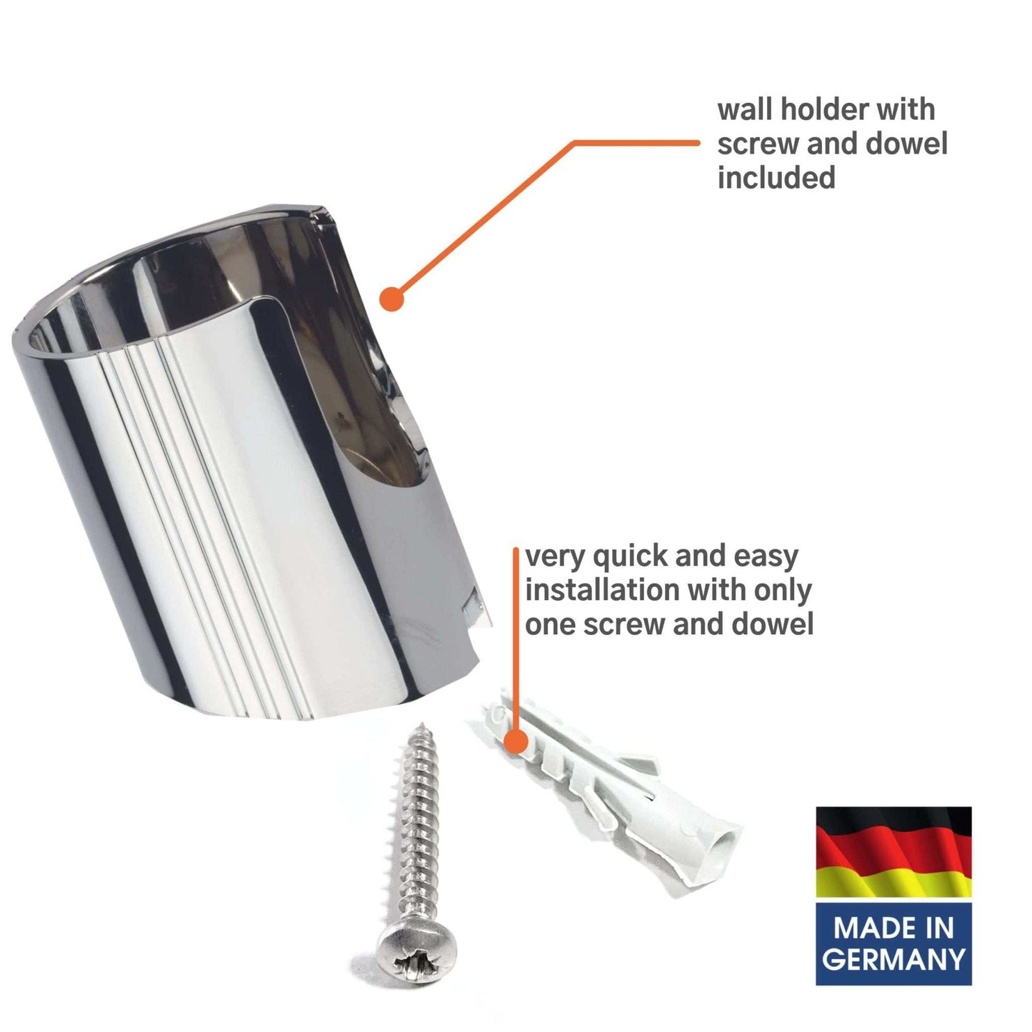 Kistenmacher Shattaf-Set Classic chrome, complete set with bidet handle, 100 cm bidet hose and wall holder - Deluxe Electricals