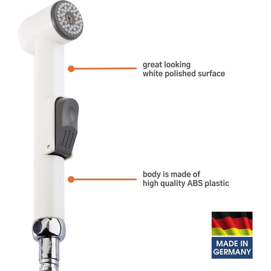 Kistenmacher Shattaf Toilet Spray Classic, White, Set with bidet handle, 100 cm flexible hose and wall holder - Deluxe Electricals