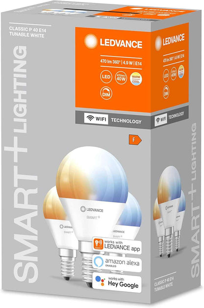 LEDVANCE Smart LEDLamp with WiFi Technology, Base: E14, Di mmable, Tunable White (2700-6500K), RGB Colors Changeable, Replaces Incandescent Lamps with 40 W, SMART+ WiFi Candle Multicolour, 1-Pack - Deluxe Electricals