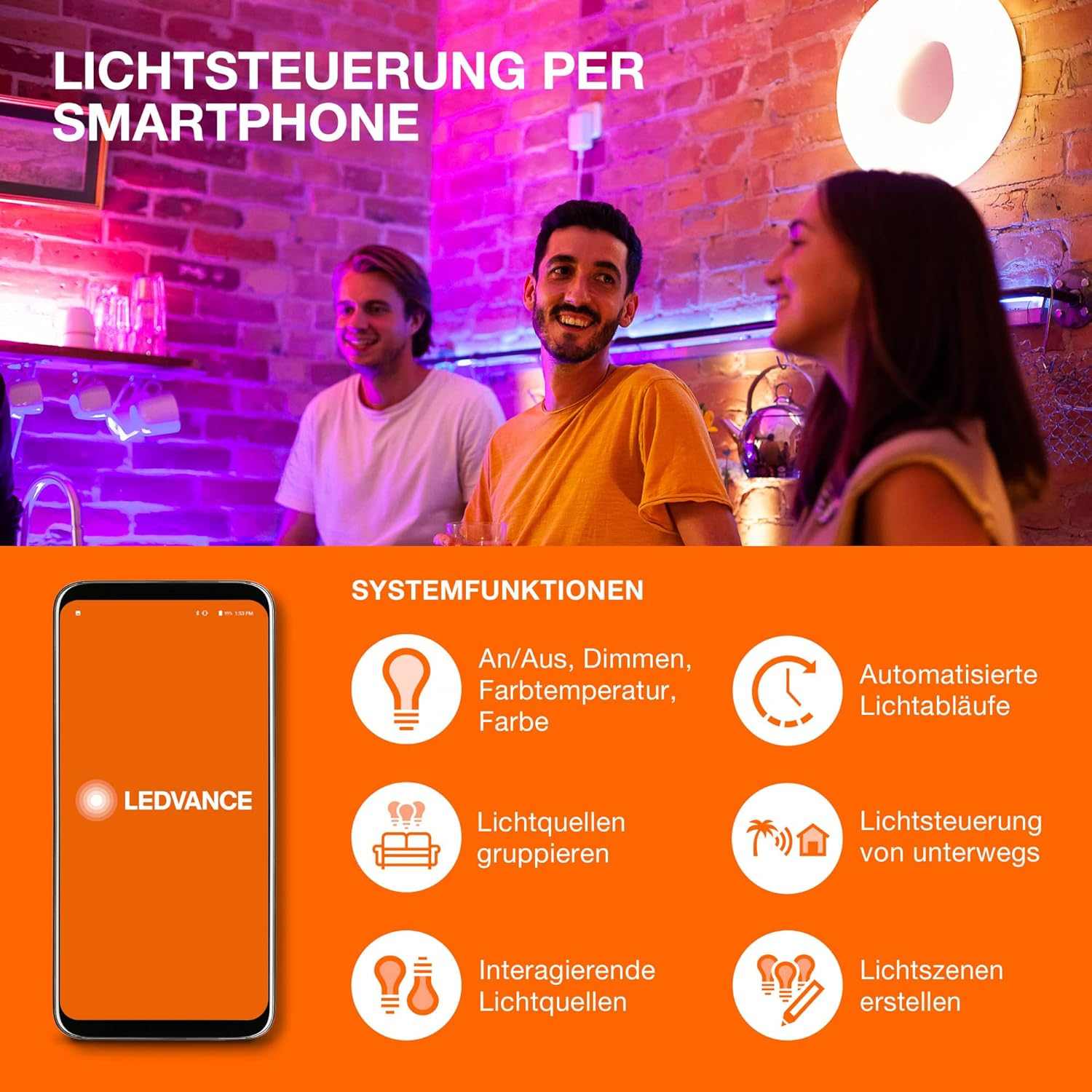 LEDVANCE Smart LEDLamp with WiFi Technology, Base: E14, Di mmable, Tunable White (2700-6500K), RGB Colors Changeable, Replaces Incandescent Lamps with 40 W, SMART+ WiFi Candle Multicolour, 1-Pack - Deluxe Electricals