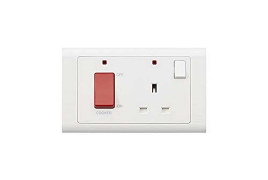 MK Electric Essentials 45A DP Switch & 13A DP Switched Socket with NEON, White MV5215NWHI - Deluxe Electricals