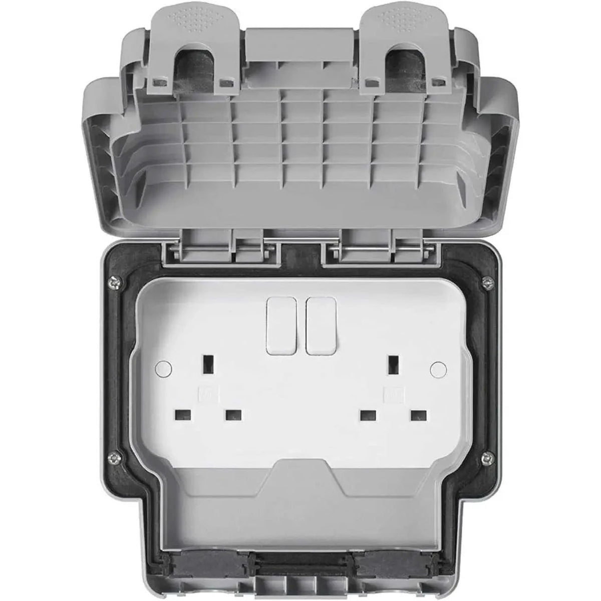 MK Electric Masterseal Plus K56482GRY 13A 2-Gang Switched Weatherproof Wall Socket with hinged cover UAE