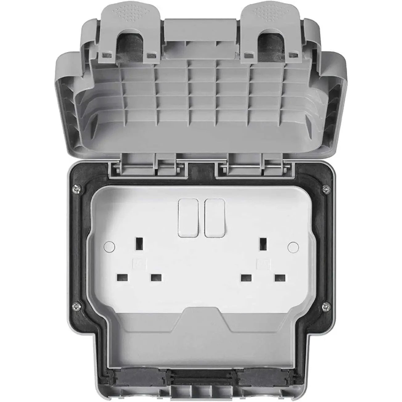 MK Electric Masterseal Plus K56482GRY 13A 2-Gang Switched Weatherproof Wall Socket with hinged cover UAE