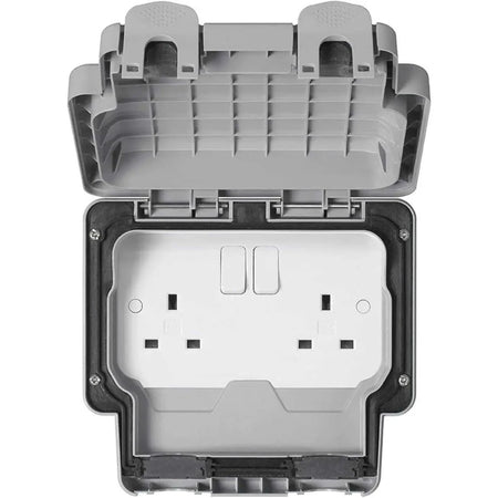 MK Electric Masterseal Plus K56482GRY 13A 2-Gang Switched Weatherproof Wall Socket with hinged cover UAE