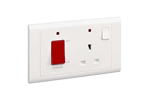 MK Electric Essentials 45A DP Switch & 13A DP Switched Socket with NEON, White MV5215NWHI - Deluxe Electricals