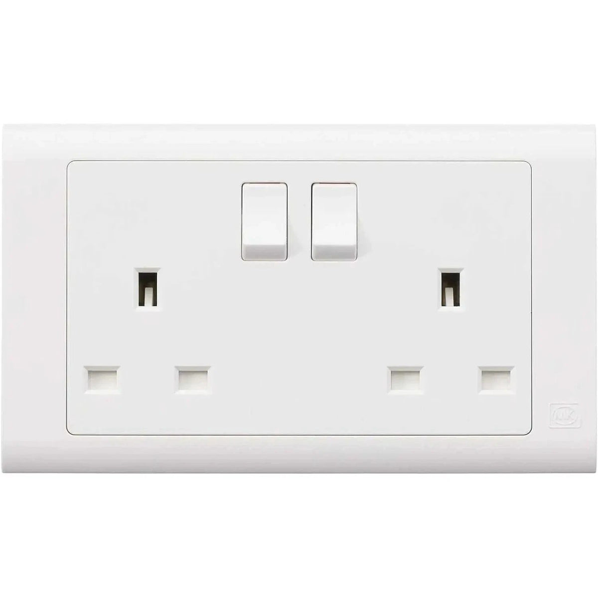 MK Electric MV2747WHI Essential 2G 13A switched socket, white wall outlet with two switches and two sockets UAE