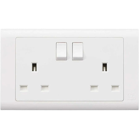 MK Electric MV2747WHI Essential 2G 13A switched socket, white wall outlet with two switches and two sockets UAE