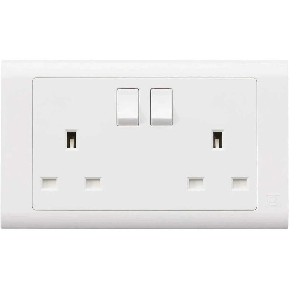 MK Electric MV2747WHI Essential 2G 13A switched socket, white wall outlet with two switches and two sockets UAE