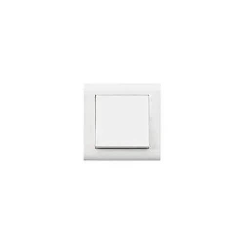 MK Essentials 10AX 1G intermediate switch with wide square rocker, white wall plate, front view UAE
