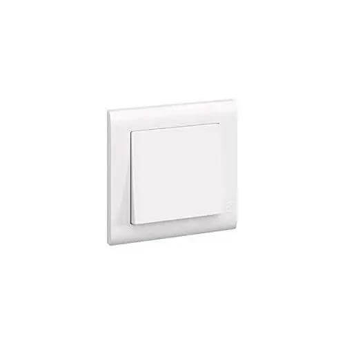 MK Essentials 10AX 1G intermediate light switch with a wide white rocker, front view UAE