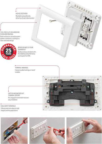 MK Essentials 13A 1G SP Switched Socket ,White MV2757WHI - Deluxe Electricals