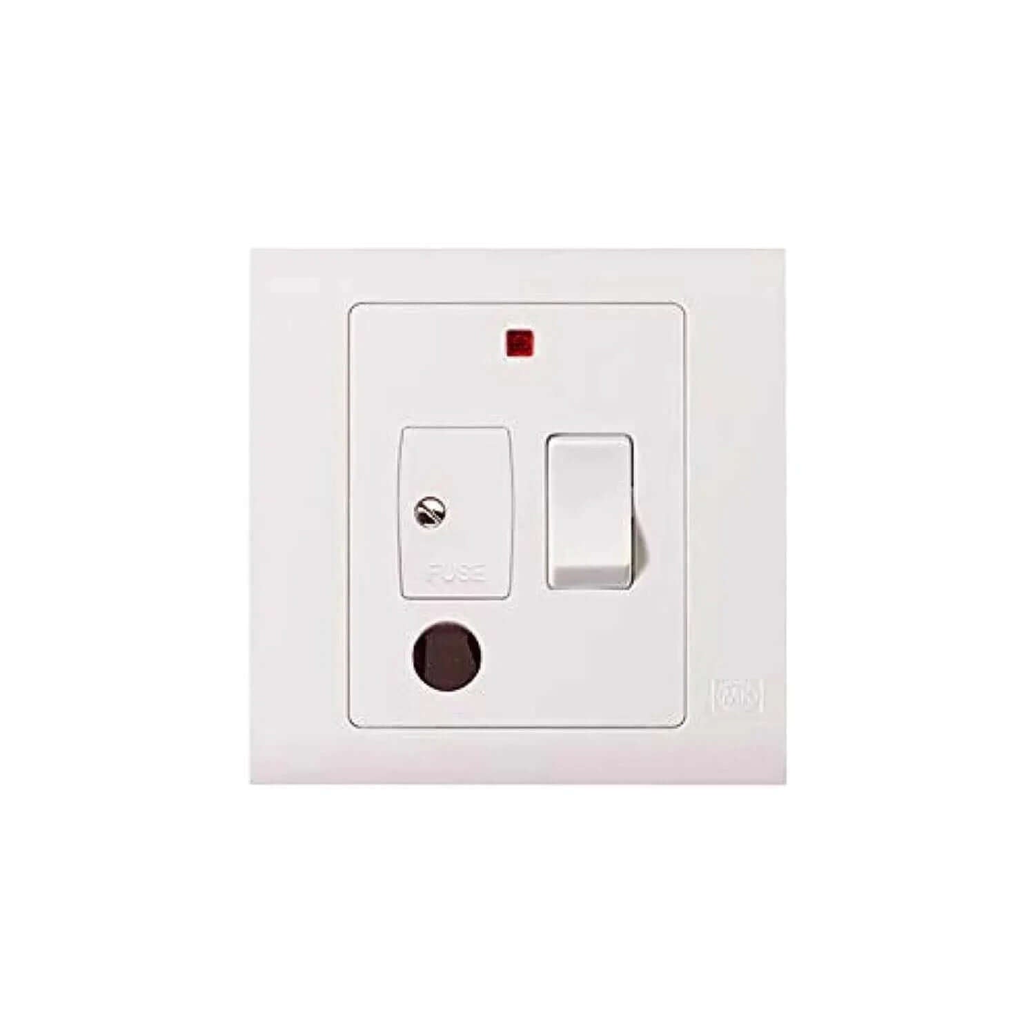 MK Electric 1G 13A switched fused connection unit on white wall plate with neon indicator and rocker switch MV1031WHI UAE