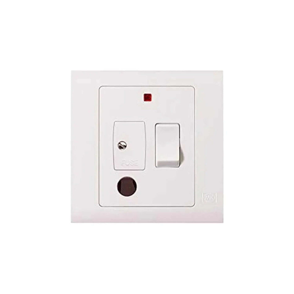 MK Electric 1G 13A switched fused connection unit on white wall plate with neon indicator and rocker switch MV1031WHI UAE