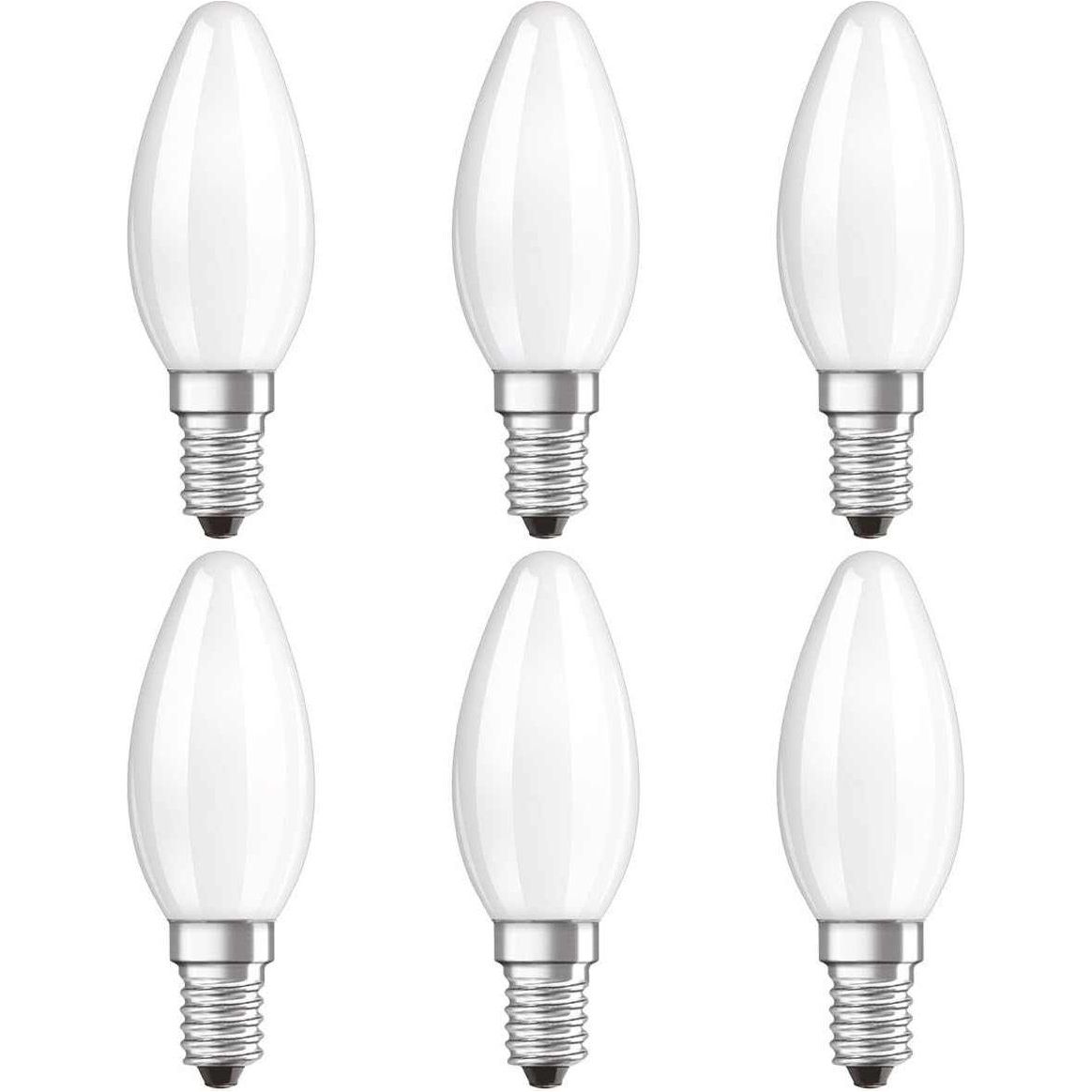 Osram LED Candle Lamp E14, 4.9W, Frosted, Warm White, 2700K - Pack of 6 - Deluxe Electricals