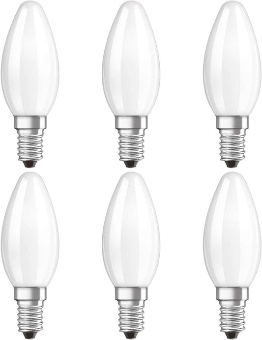 Osram LED Candle Lamp E14, 4.9W, Frosted, Warm White, 2700K - Pack of 6 - Deluxe Electricals