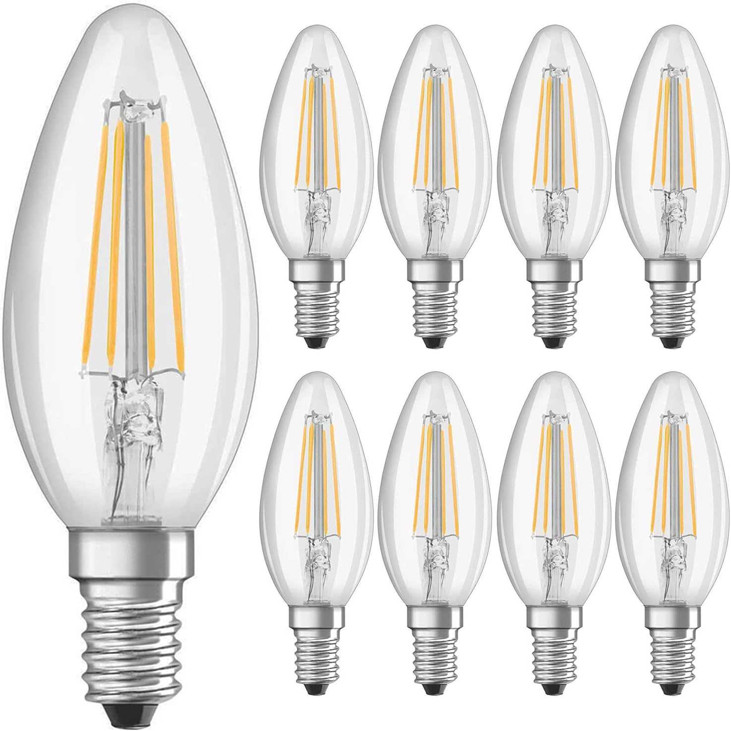 Osram LED Bulb E14 Filament Warm White 2700K 4W Classic B 40 Clear Light Non Dimmable Pack Of 10 - Deluxe Electricals