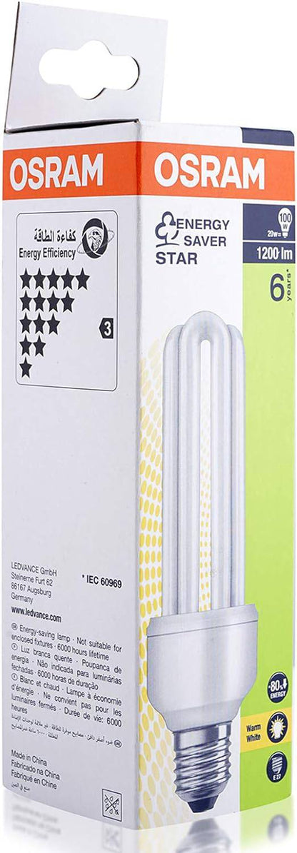 OSRAM DULUX STAR STICK | Compact fluorescent integrated, Energy Saver Lamp - 20W/827 Base E27 Warm White - Deluxe Electricals