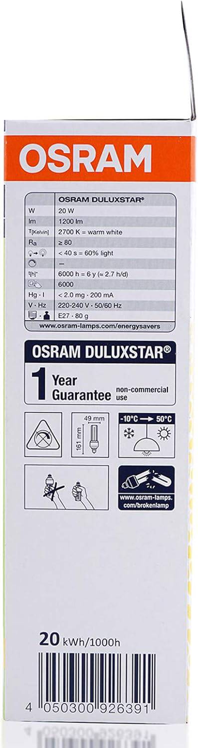 OSRAM DULUX STAR STICK | Compact fluorescent integrated, Energy Saver Lamp - 20W/827 Base E27 Warm White - Deluxe Electricals
