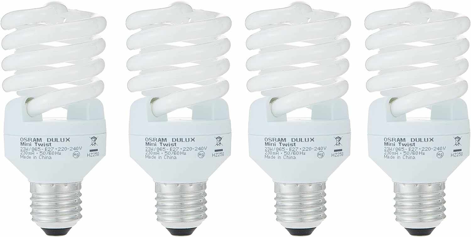 OSRAM Duluxstar Mini Twist Compact Fluorescent Integrated, Spiral Shape (23w) Screw, Base- E27, 1600 lm - Day Light 6500K /Energy Class A (Pack of 4) - Deluxe Electricals