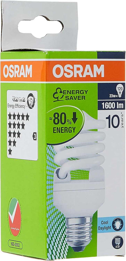 OSRAM Duluxstar Mini Twist Compact Fluorescent Integrated, Spiral Shape (23w) Screw, Base- E27, 1600 lm - Day Light 6500K /Energy Class A (Pack of 4) - Deluxe Electricals