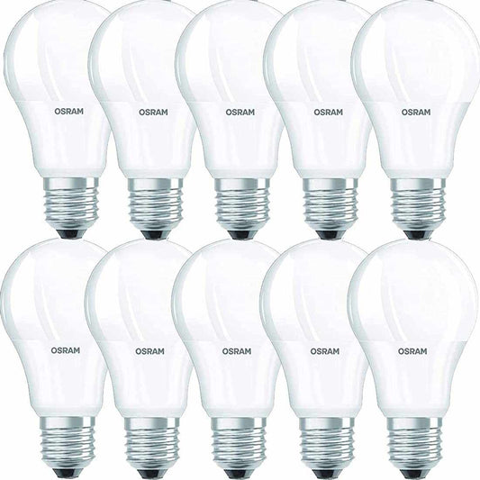 Osram E27 LED Value Classic A75 Warm White 10W 2700K Frosted Screw Base - Pack of 10 - Deluxe Electricals