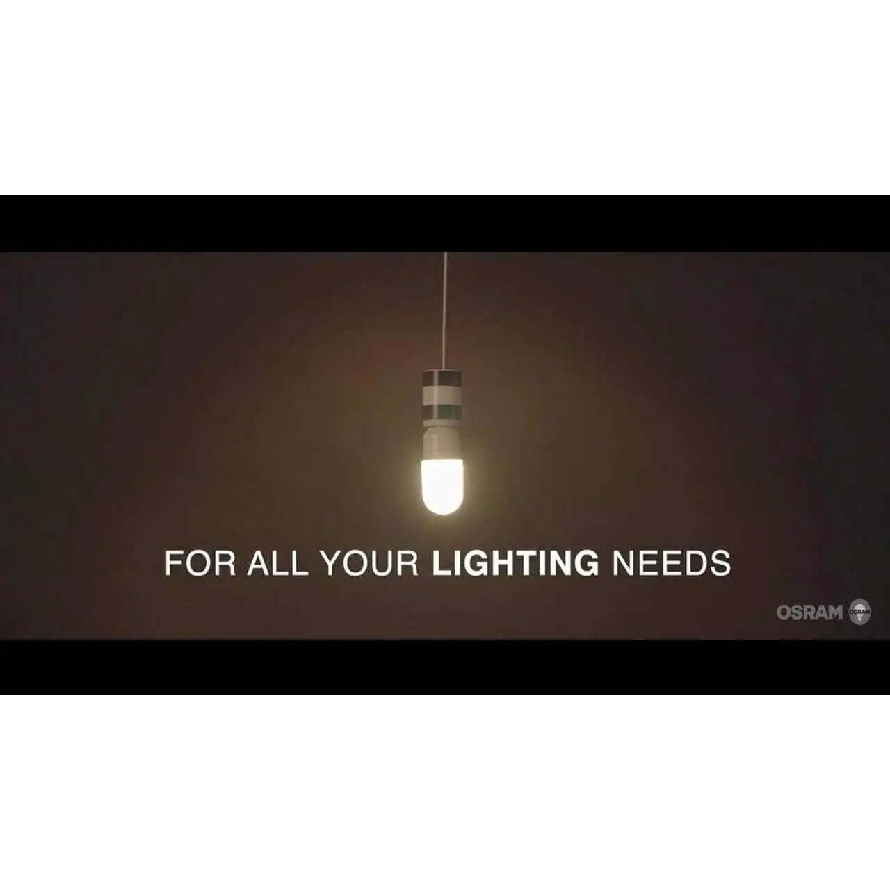 Osram LED Value Truwave E27 stick bulb 10W 230V glowing in a hanging pendant light; Osram logo visible. UAE