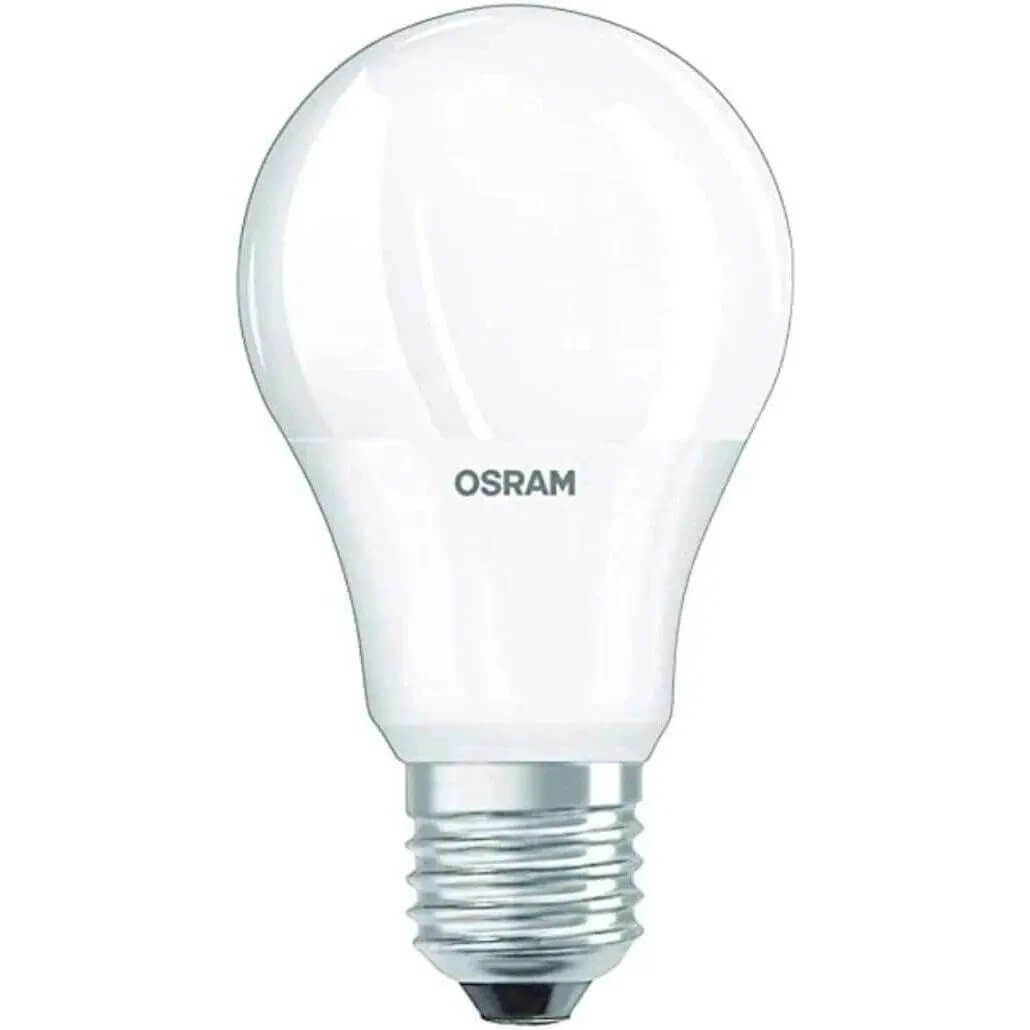 Osram LED bulb E27 base, 8W, 2700K warm white, clear glass. UAE