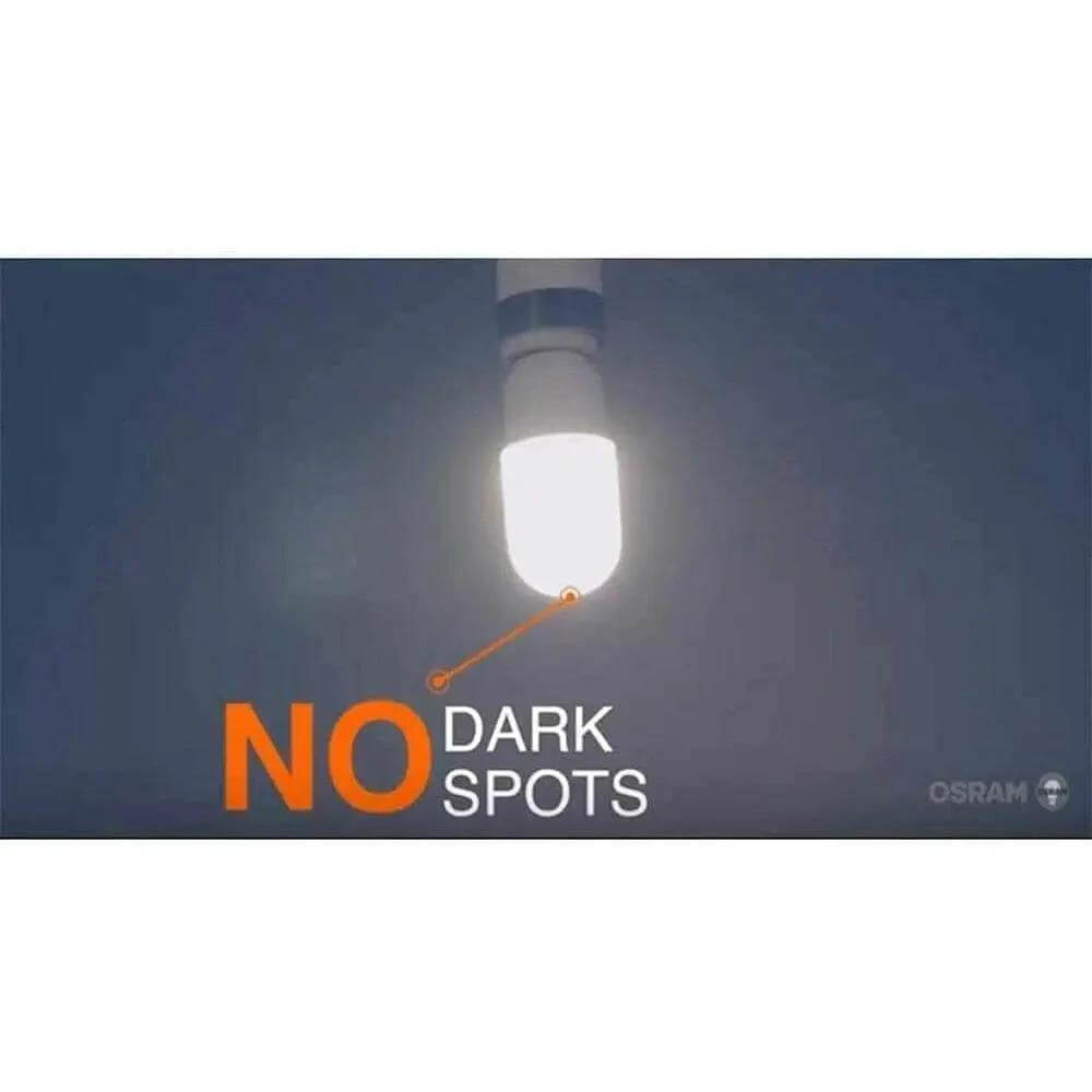 Osram LED Value TruWave Stick Lamp 12W E27 bulb glowing, No Dark Spots graphic and Osram logo. UAE