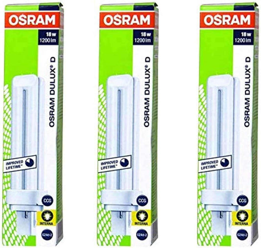 Osram Dulux D 18W 2 Pin CFL Bulb Warm White - Pack of 3 - Deluxe Electricals