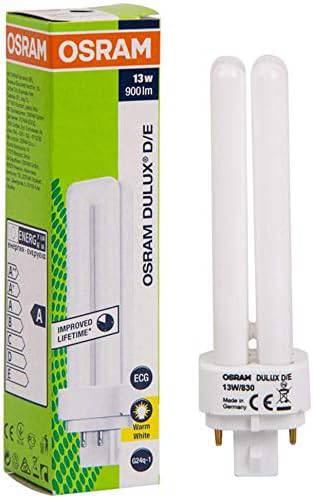 Osram PL Lamp Dulux D/E 13W 4Pin G24Q-1, 1800 Lm 3000K (Pack of 4) - Warm White - Deluxe Electricals