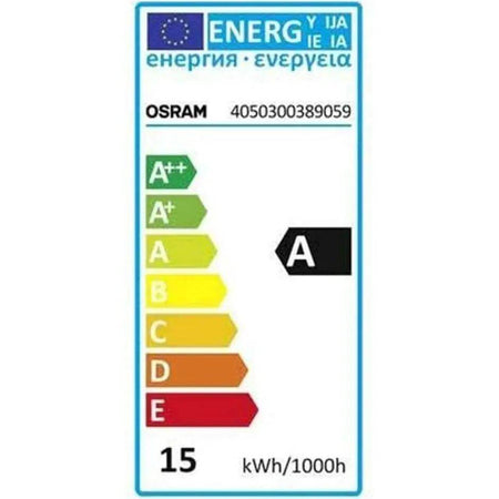 Osram PL lamp energy label showing 15 kWh/1000h and A rating, front view UAE