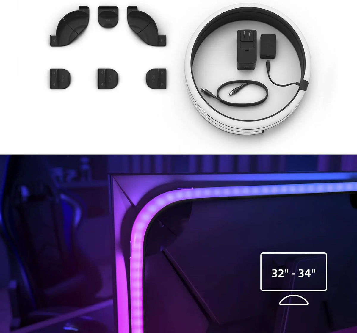 Philips Hue Play Gradient PC Lightstrip 32 to 34 inch kit with power supply and mounts
