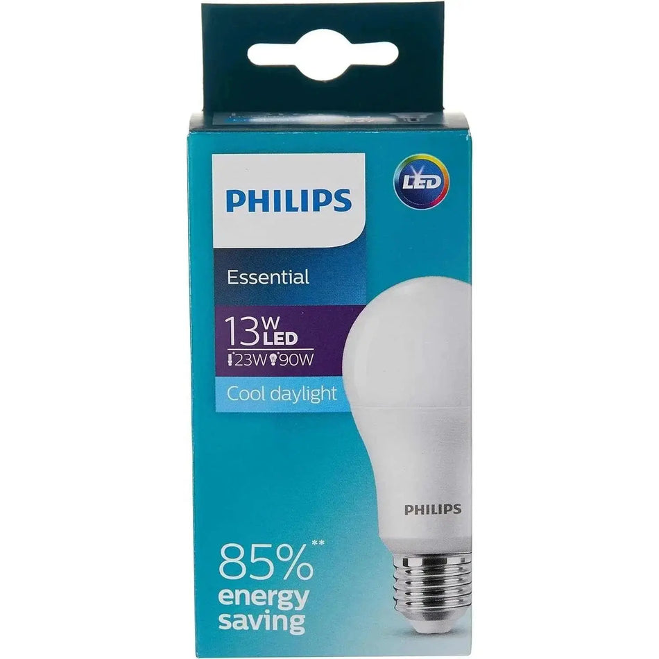 Philips Essential LED Bulb E27 13W in blue packaging, cool daylight (6500K), 230V. UAE