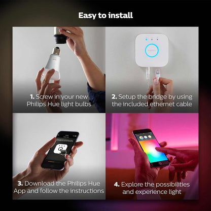 Philips Hue UAE White & Colour Ambiance LED Smart Bulb - Starter Kit (3 bulbs & Bridge) , Bluetooth & Zigbee compatible , Works with Apple Homekit, Siri, Alexa, Google Assistant and Many More - Deluxe Electricals
