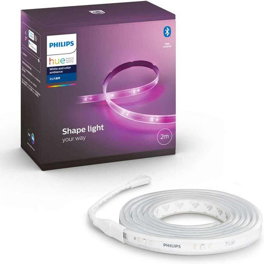 Philips 929002269105 Hue Uae Lightstrip Plus V4 Apr 2M Base Kit White And Colour Ambiance Bluetooth & ZiGBee Compatible Hue Bridge Optional,Works With Alexa & Google Assistant - Deluxe Electricals