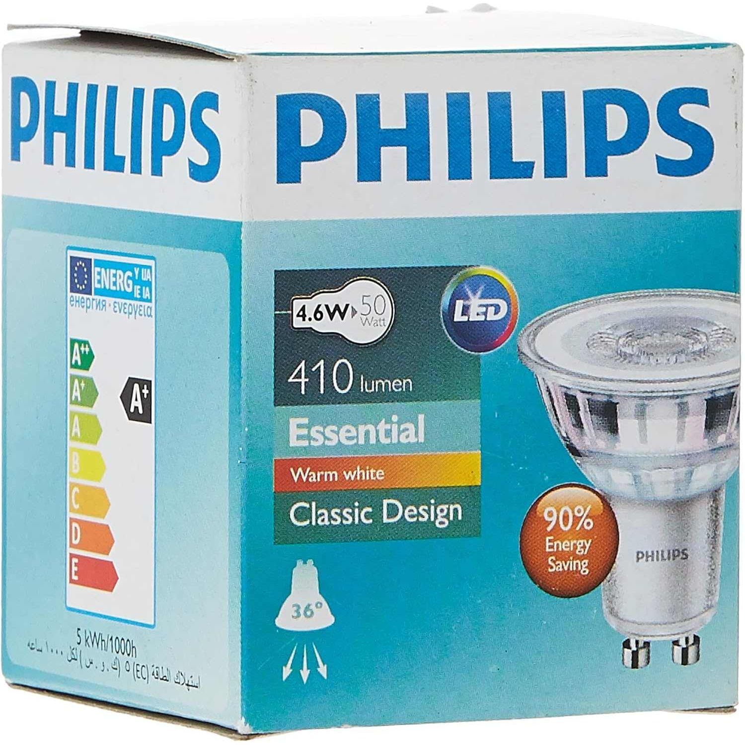 Philips Essential Led Spot 4.6-50W Gu10 830 36D, 929001218108, White - Deluxe Electricals