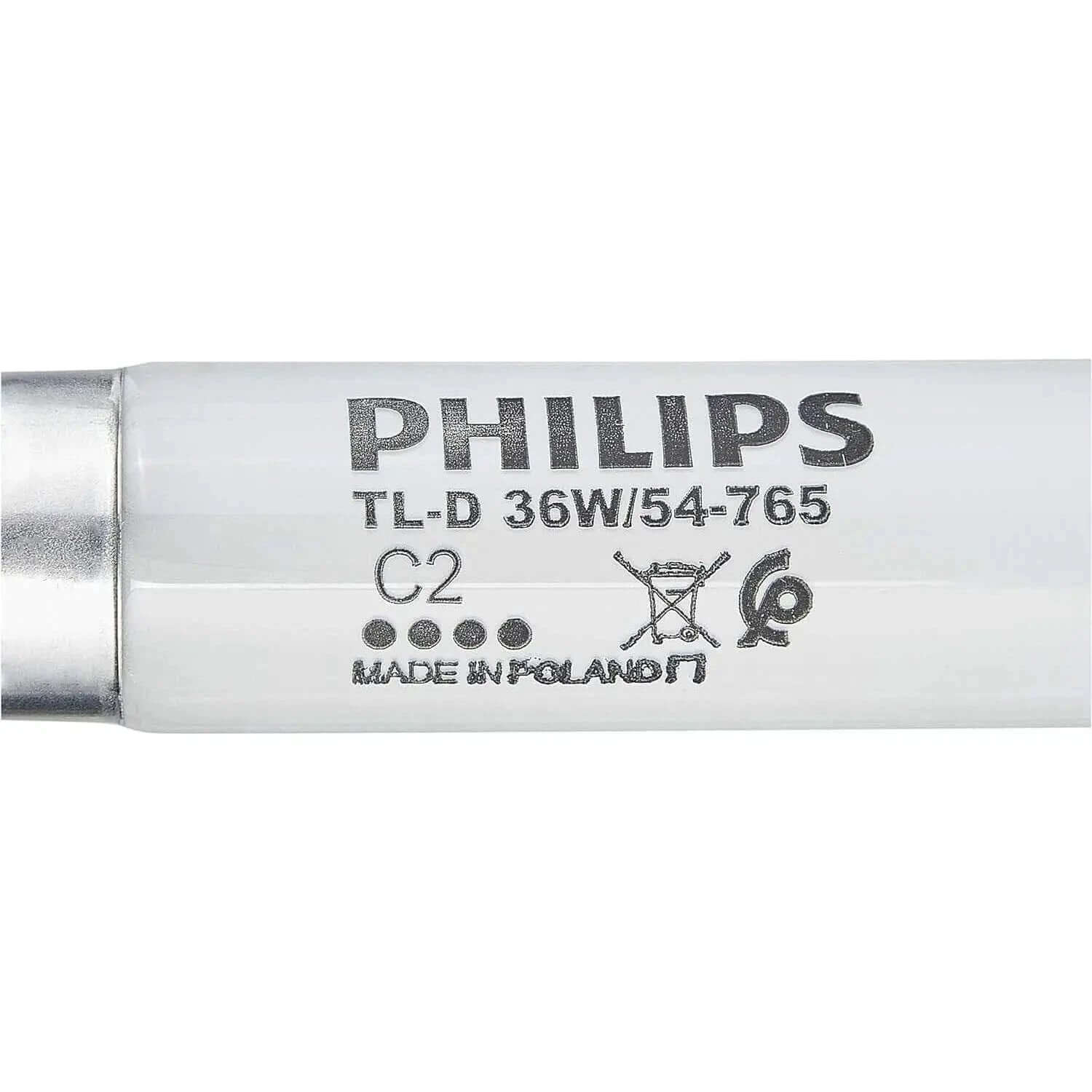 Philips TL-D 36W/54-765 fluorescent tube, 4 ft, cool daylight, white glass with metal end caps UAE